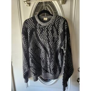 80s style Manhattan Intrepid Black Gray White Mens sweater Size Large